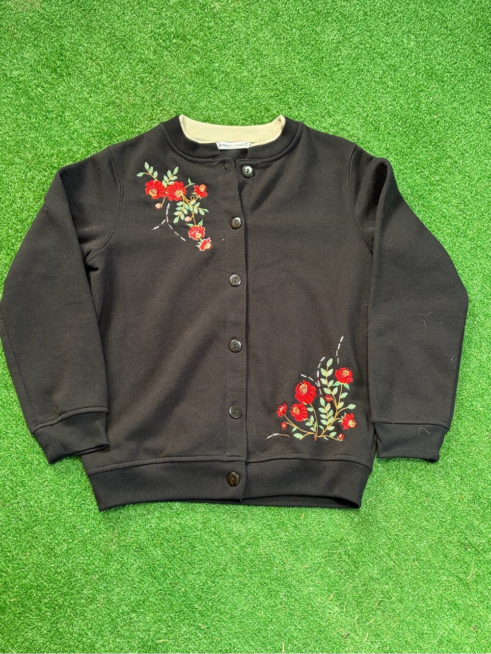 Women’s Black Floral Embroidered Button Cardigan